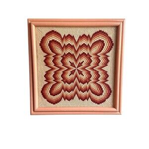 Vintage Framed Psychedelic Optical Bargello Needlepoint Op Art 1970s- 17” X 17”